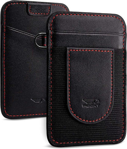 POCKT Card Holder Wallet For Men and Women - Slim Minimalist Front Pocket Wallet Elastic Credit Card Holder Genuine Leather RFID Blocking Card Case Wallets