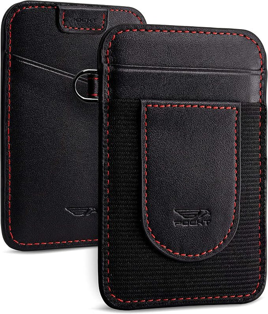 POCKT Card Holder Wallet For Men and Women - Slim Minimalist Front Pocket Wallet Elastic Credit Card Holder Genuine Leather RFID Blocking Card Case Wallets