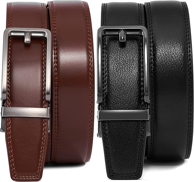 28"-68" Men's Leather Ratchet Dress Belt Big And Tall With Automatic Buckle