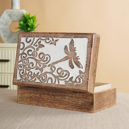 Ajuny Wooden Jewelry Keepsake Box 8x5 Inch – Handcrafted Decorative Treasure Chest for Men & Women, Multipurpose Reptier Carved Wooden Storage Box for Trinkets, Memory, Gifts, and Home Decor