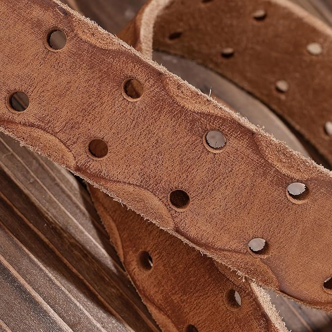 Handcrafted Vintage Style Leather Belt, Brown Full-Grain Leather, Brass Buckle, Double Stitched Design, Casual Wear