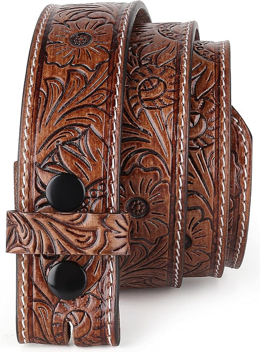 F&L CLASSIC Western Belt without buckle for men – Full Grain Leather Cowboy Belts for jeans - One Piece Leather strap belt