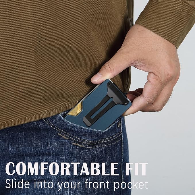 Minimalist Slim Wallet for Men,RFID Blocking Metal Wallet,Aluminum Credit Card Holder & Money Clip 12-15 Cards,Slim Rfid Front Pocket Mens Wallet,Matte Navy
