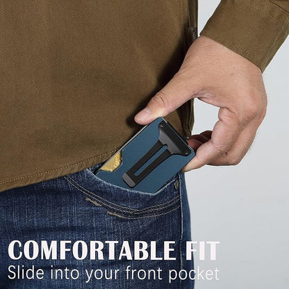 Minimalist Slim Wallet for Men,RFID Blocking Metal Wallet,Aluminum Credit Card Holder & Money Clip 12-15 Cards,Slim Rfid Front Pocket Mens Wallet,Matte Navy