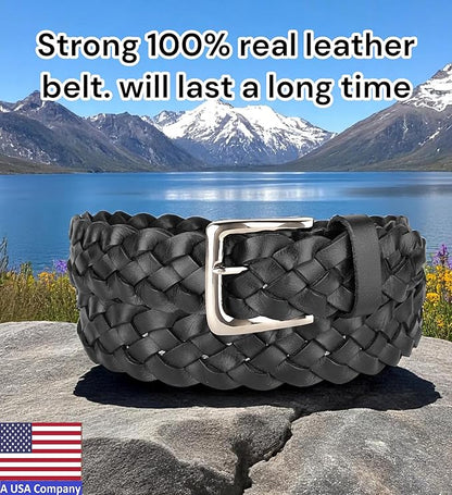 F&L CLASSIC Leather Braided Belts for Men - Mens Casual Woven Leather Belt for Dress Pants