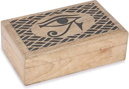 Ajuny Handcarved Wooden Decorative Jewelry Storage Box Eye of Truth Design Vintage Multipurpose Treasure Chest Keepsake Necklaces Watch Boxes Great for Gifts 8x5 Inch