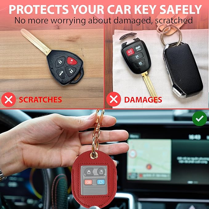 Leather Car Key Fob Cover Sleeve Holder for Broken Keys – Smart Remote Protector Case with Keychain for Men & Women