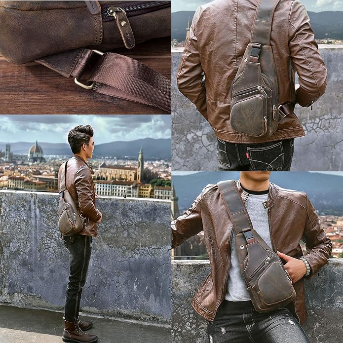 Le'aokuu Men Fashion Casual Tea Designer Travel Hiking Crossbody Chest Sling Bag Rig One Shoulder Strap Bag Men Leather 8015 | Fashion, Casual, Tea, Designer, Travel, Hiking