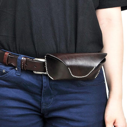 ZLYC Unisex Semi Hard Genuine Leather Eyeglass Case With Belt Loop for Prescription Eyeglasses & Standard Sized Sunglasses
