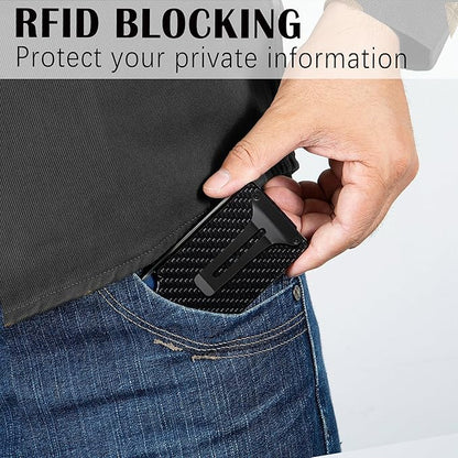 Slim Wallet for Men,RFID Blocking Minimalist Metal Wallet, Money Clip/Cash Holder, Front Pocket Aluminum Credit Card Holder, Ideal Gift for Men,Carbon Fiber