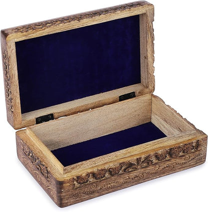 Ajuny Wooden Hand Carved Decorative Jewelry Box Eye of Truth Carvings Vintage Keepsake Storage Organizer Travel Treasure Chest Trinket Holder Case Great Gifts 8x5 Inch