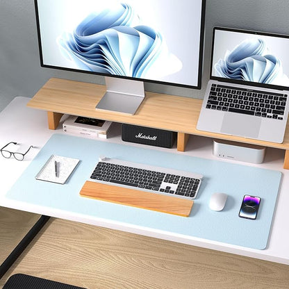 Aothia Leather Desk Pad Protector, Mouse Pad, Office Desk Mat, Non-Slip PU Leather Desk Blotter, Laptop Desk Pad, Waterproof Desk Writing Pad for Office and Home (31.5" x 15.7",Baby Blue)