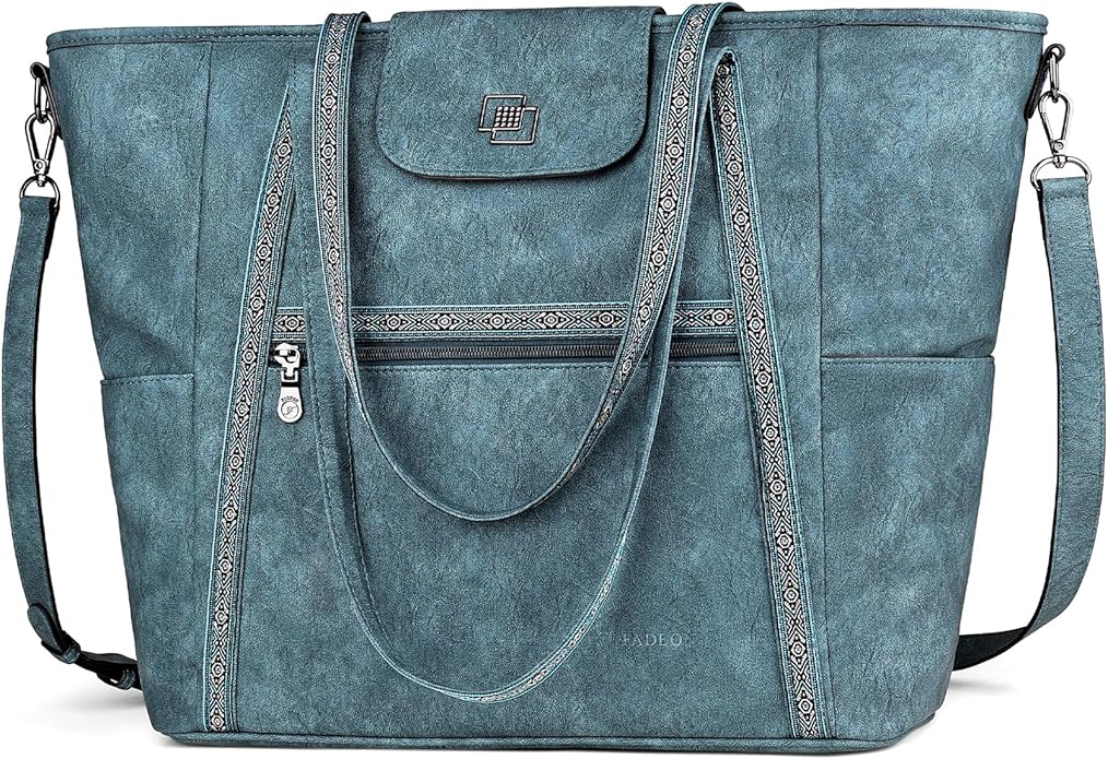 FADEON Large Laptop Tote Bag for Women Designer Leather Laptop Bag Fashion Travel Backpack Purse Shoulder Handbag