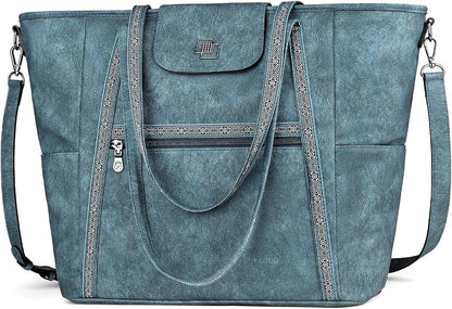 FADEON Large Laptop Tote Bag for Women Designer Leather Laptop Bag Fashion Travel Backpack Purse Shoulder Handbag