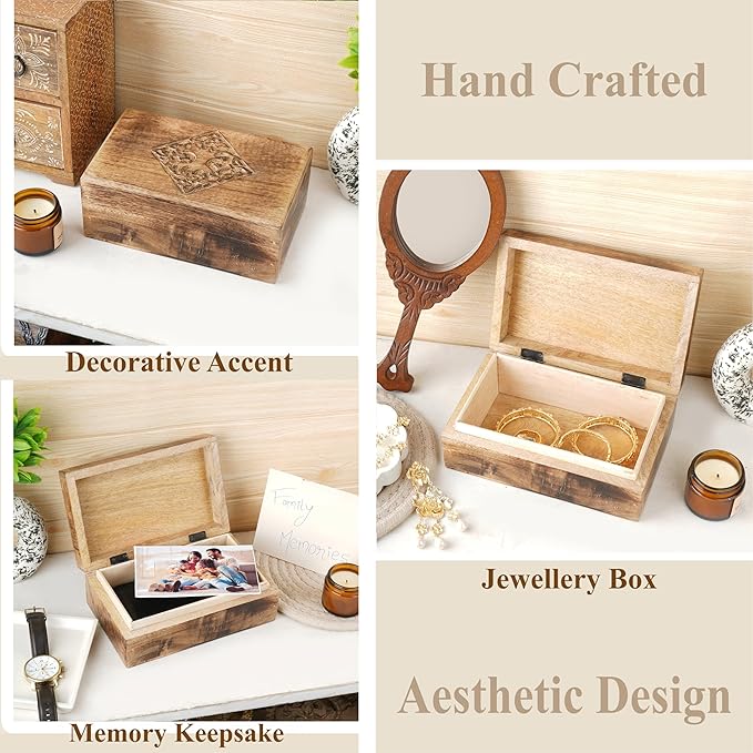 Ajuny Hand Carved Decorative Wooden Jewelry Box Celtic Centre Design Rustic Finish Keepsake Storage Travel Organizer Treasure Chest Trinket Holder Great for Gifts