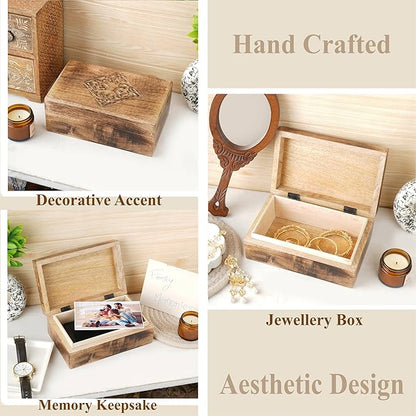 Ajuny Hand Carved Decorative Wooden Jewelry Box Celtic Centre Design Rustic Finish Keepsake Storage Travel Organizer Treasure Chest Trinket Holder Great for Gifts