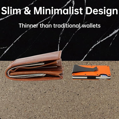 Slim Wallet for Men,RFID Blocking Minimalist Metal Wallet, Money Clip/Cash Holder, Front Pocket Aluminum Credit Card Holder, Ideal Gift for Men,Matte Orange