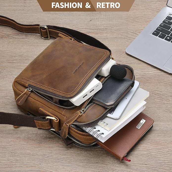 Jack&Chris Leather Messenger Bag for Men, Man Purse Crossbody Bags for Work Business
