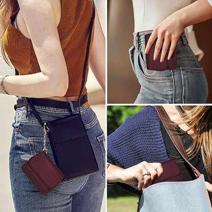 Women Small Wallet RFID Blocking Slim Wallet with Coin Pocket Tri-Fold Credit Card Holder with ID Window and Keychain (Burgundy)
