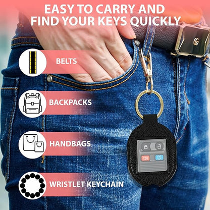 Leather Car Key Fob Cover Sleeve Holder for Broken Keys – Smart Remote Protector Case with Keychain for Men & Women