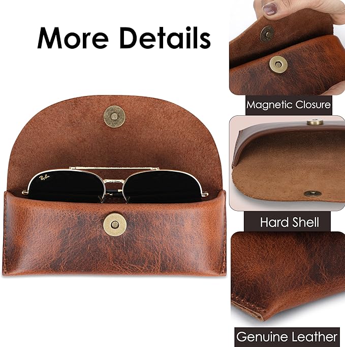 Leather Sunglasses Case Genuine Eyeglass Holder Reading Glasses Protector Vintage Eyewear Storage for Men and Women