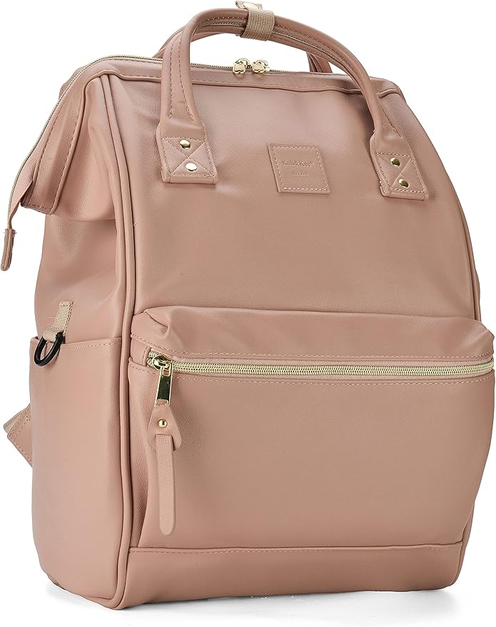Kah&Kee Leather Backpack for Women and Men 15-inch Laptop Bag | Teacher Professional, Diaper Bag Backpack, Ideal for Work, School, Nurse, College & Travel (Tan Pink II, Medium)
