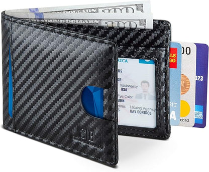 SERMAN BRANDS RFID Blocking Slim Bifold Genuine Leather Thin Minimalist Front Pocket Wallets for Men Billfold Wallet Men Gift