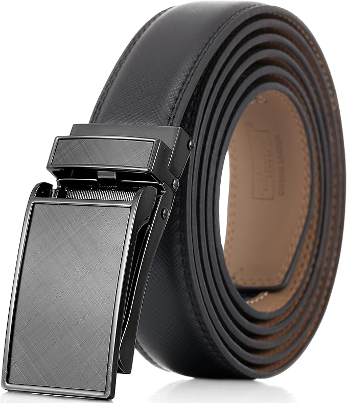 Marino Avenue Ratchet Belt for Men. Adjustable Leather Dress Belt with 38 Easy to Click Into Place Ratchet Closures.