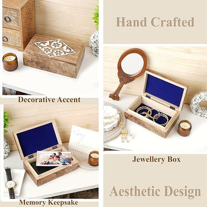 Ajuny Wooden Jewelry Box floral and Diamond Carvings Handmade Decorative Brown and White Storage Box Multipurpose Organizer Trinket Holder Case Unique Gifts for Men & Women