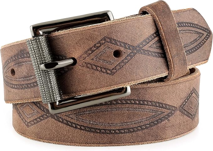 F&L CLASSIC Men's full Grain Vintage Distressed leather Belt,easy to change Roller buckle,1.5" Wide,USA,