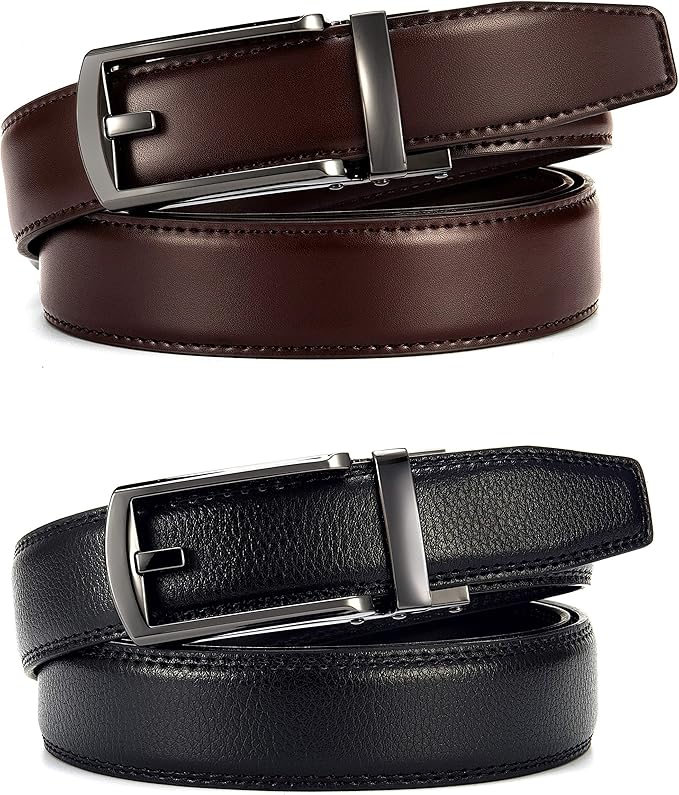 CHAOREN Click Belt for Men 2 Pack - Mens Dress Belt 1 1/4" in Packing Box - Design Belt Meet Almost Any Outfit and Occasion
