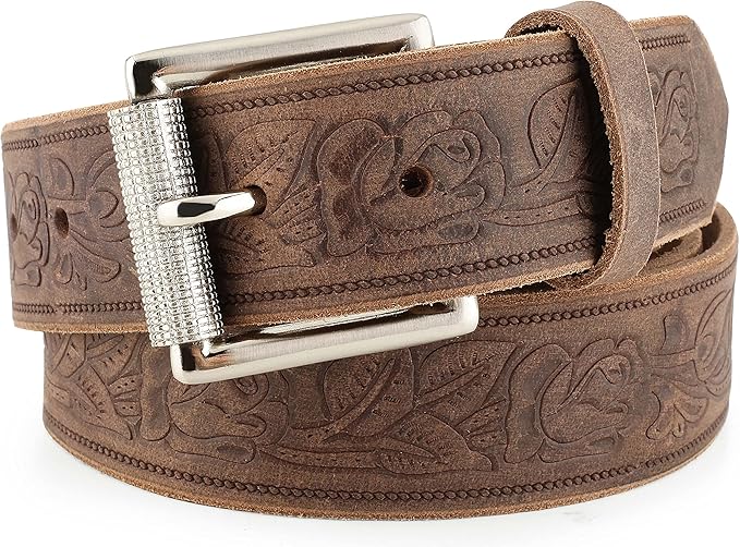 F&L CLASSIC Men's full Grain Vintage Distressed leather Belt,easy to change Roller buckle,1.5" Wide,USA,