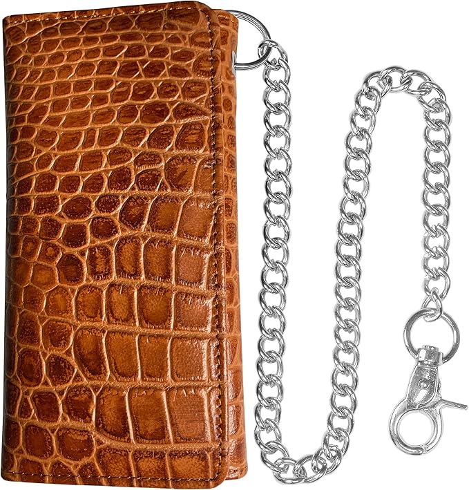 IBRO VINTAGE Motorcycle Chain Wallet for Men – Premium Cowhide Leather, RFID Tri-Fold Biker Wallet with Heavy Duty Chain for Bikers Truckers & Hunters, Credit Card Money Organizer Long Wallet | Long Trifold, RFID Blocking, Men's, Trucker Biker