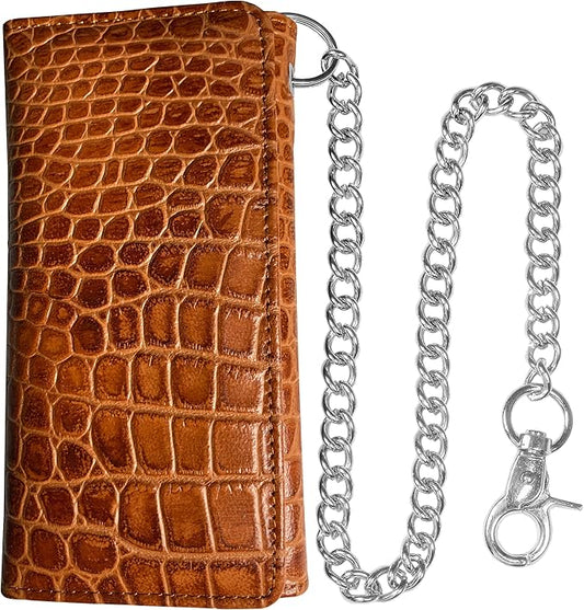 IBRO VINTAGE Motorcycle Chain Wallet for Men – Premium Cowhide Leather, RFID Tri-Fold Biker Wallet with Heavy Duty Chain for Bikers Truckers & Hunters, Credit Card Money Organizer Long Wallet | Long Trifold, RFID Blocking, Men's, Trucker Biker