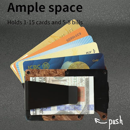 Minimalist Slim Wallet for Men,RFID Blocking Metal Wallet,Aluminum Credit Card Holder & Money Clip 12-15 Cards,Slim Rfid Front Pocket Mens Wallet,Resin Black