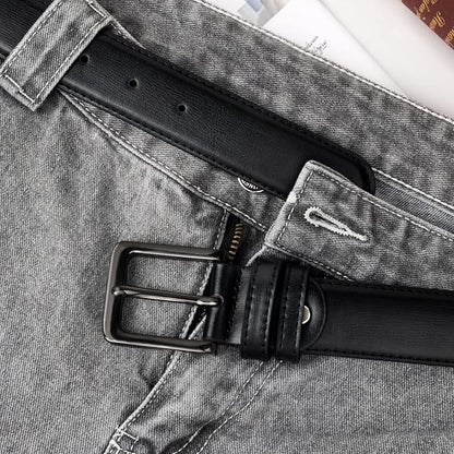 maikun Mens Black Leather Belt, Casual Dress Belts For Men, Classic Design Pin Buckle