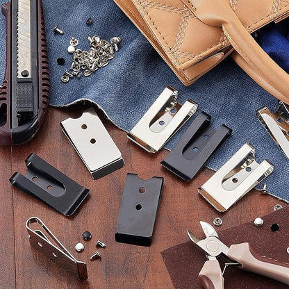 Frienda 10 Pcs Metal Belt Clip Buckle Spring Hook Belt Clip with 10 Pairs Rivets for Bag Leather DIY(Black and Silver)