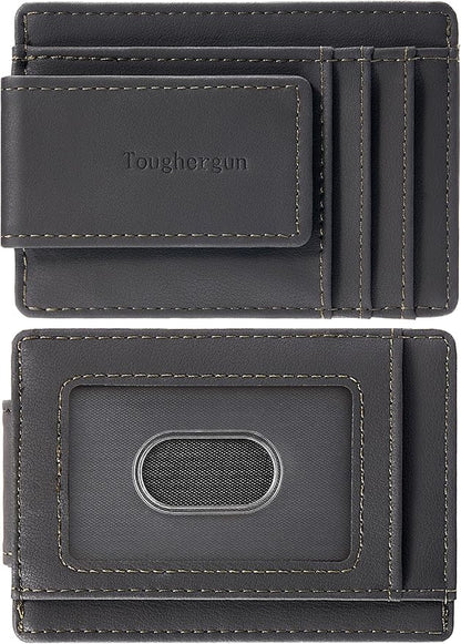 Toughergun Slim Wallet for Men RFID Blocking Money Clip, Minimalist Front Pocket Credit Card Holder, Magnetic Thin Mens Wallets with ID Window