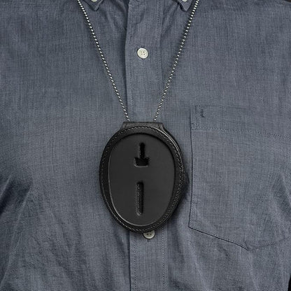 Shield Wallets Austin Texas Police Belt Badge Holder with Neck Chain Black Leather (Cutout #603)