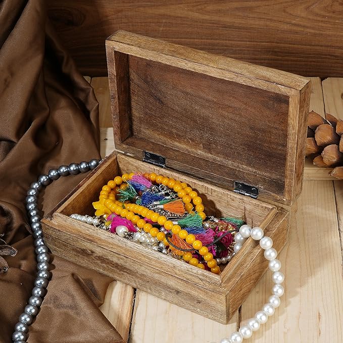 Ajuny Handmade Wooden Decorative Storage Box Star Floral Pattern Multipurpose Keepsake Treasure Chest Box for Memory Cards, Watches, Jewlery and Small Accessories Gift for Men and Women - 8X5 Inch