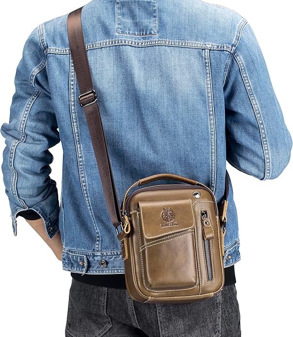 Leather Shoulder Bag for Men Small Mens Crossbody Bag Purses Handbags | Small, Genuine Leather, Crossbody, Men Purse, Casual, Daypack