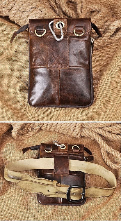 Le'aokuu Mens Genuine Leather Small Messenger Shoulder Satchel Phone Pouch Belt Waist Bag Pack