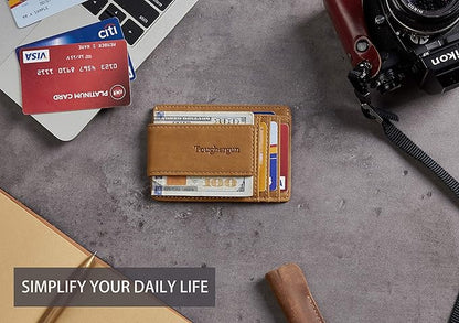 Toughergun Slim Wallet for Men RFID Blocking Money Clip, Minimalist Front Pocket Credit Card Holder, Magnetic Thin Mens Wallets with ID Window