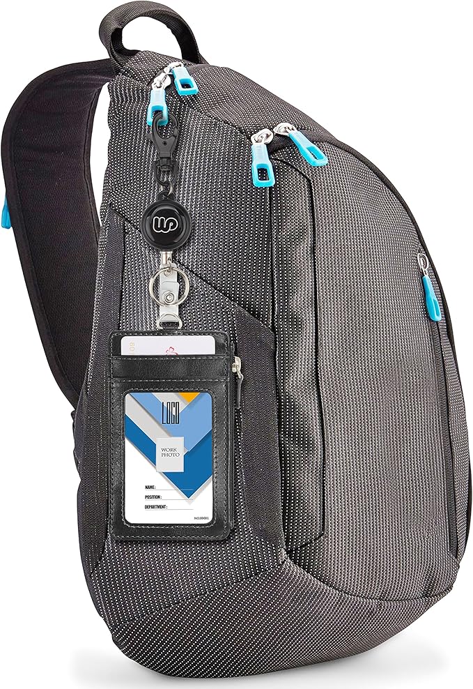 Wisdompro Badge Holder with Retractable Reel, Double Sided PU Leather ID Badge Card Holder Wallet with Zipper Pocket, 5 Card Slots for Office School ID, Driver's License - Black