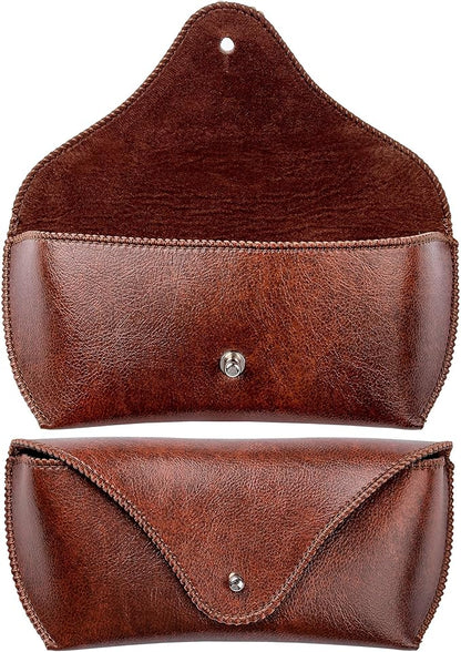 PU Leather Sunglass Case, Soft Premium Sunglasses Case Pouch Brown, Medium Big Glasses Holder For Men and Women