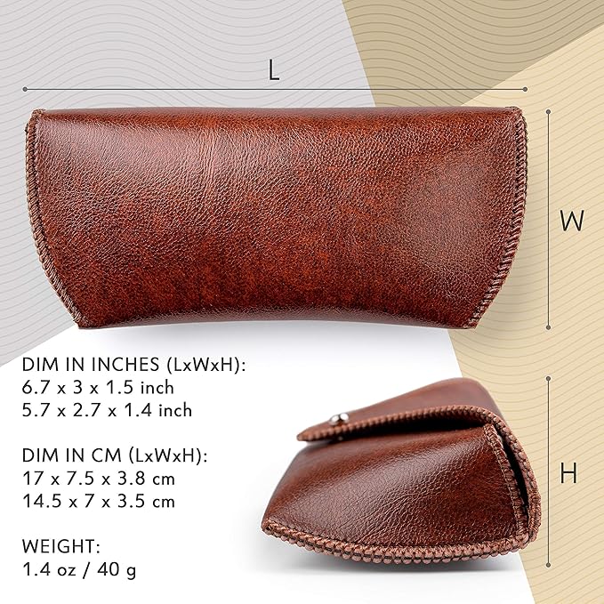 PU Leather Sunglass Case, Soft Premium Sunglasses Case Pouch Brown, Medium Big Glasses Holder For Men and Women