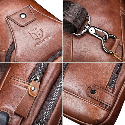 Hebetag Leather Sling Bag Hiking Daypack for Men Women Outdoor Travel Camping Fishing Crossbody Shoulder Chest Pack Backpack