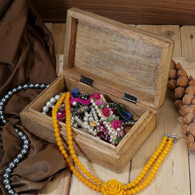 Ajuny Handmade Wooden Keepsake Box Buddha Tree Desgin Memory Box Vintage Decorative Jewelry Storage Treasure Chest Gift Idea for Men & Women (8x5 Inch)