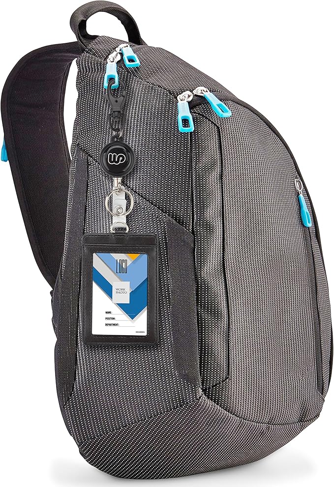 Wisdompro ID Badge Holder with Retractable Keychain, 2-Sided PU Leather Pass Card Holder with 2 Card Slots and Badge Reel for Work, School, Metro, Bus, Access Card - Black, Vertical
