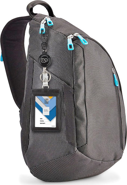 Wisdompro ID Badge Holder with Retractable Keychain, 2-Sided PU Leather Pass Card Holder with 2 Card Slots and Badge Reel for Work, School, Metro, Bus, Access Card - Black, Vertical